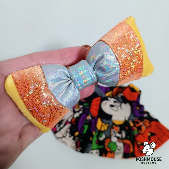 Labubu Mickey Pumpkin Halloween Dress with Metallic Candy Corn Bow Outfit - Picture 4 of 5